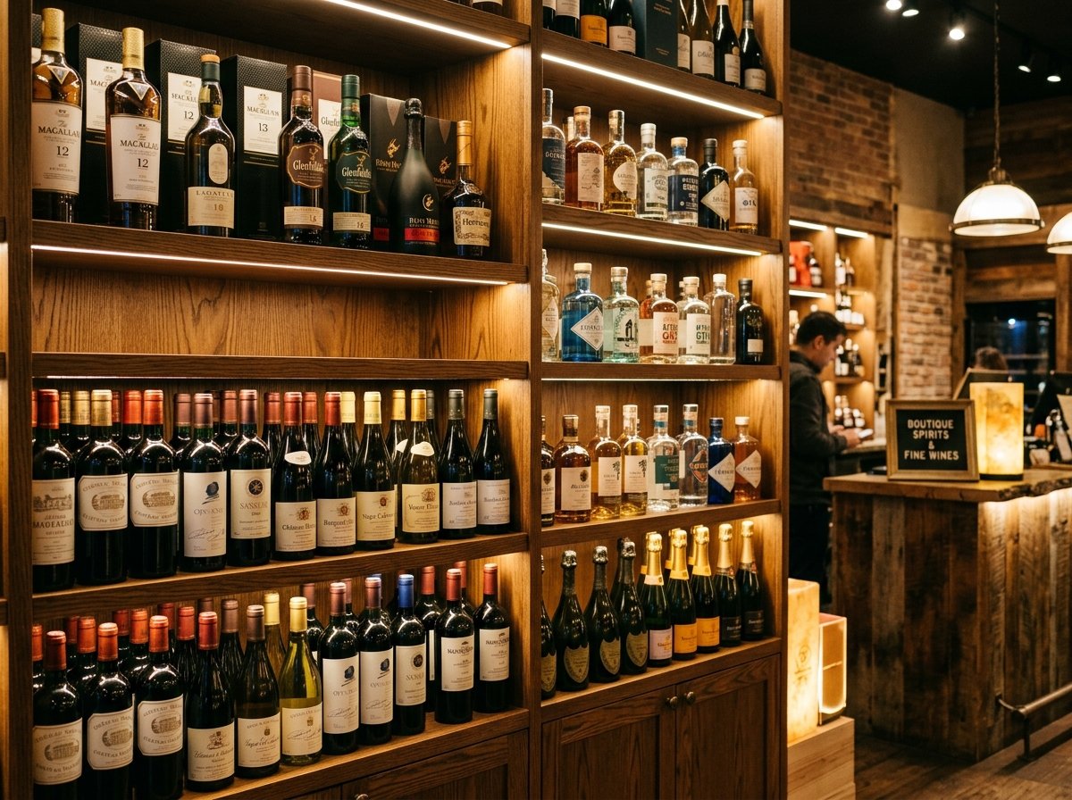 Collection of premium liquor bottles on shelf